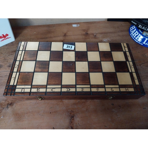 313 - 1970's boxed Chess set. {6 cm H x 49 cm W x 35 cm D}.