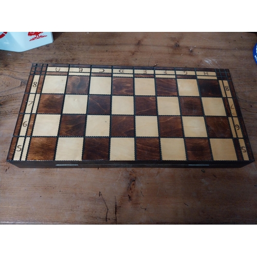 313 - 1970's boxed Chess set. {6 cm H x 49 cm W x 35 cm D}.