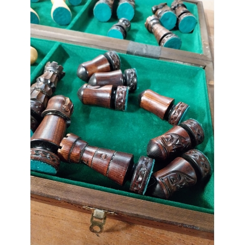 313 - 1970's boxed Chess set. {6 cm H x 49 cm W x 35 cm D}.