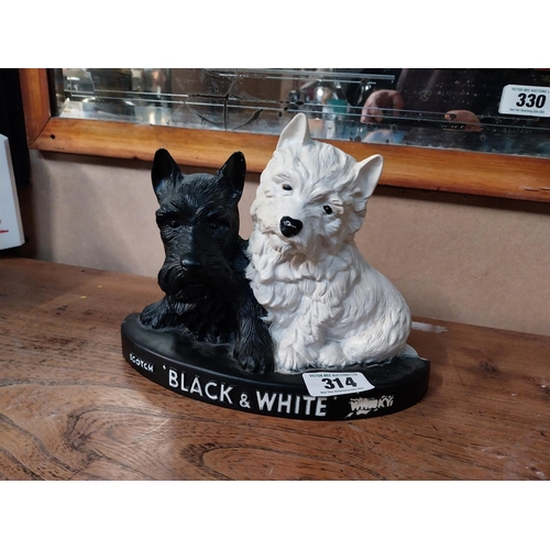 314 - Black and White Whiskey Scottie Dogs Ruberoid advertising figure. {20 cm H x 26 cm W x 8 cm D}.