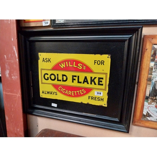 318 - Original Wills's Gold Flake Cigarettes enamel advertising in wooden frame. {Enamel 31 cm H x 36 cm W... 