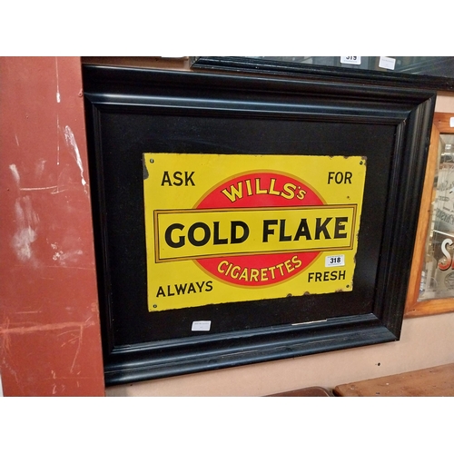 318 - Original Wills's Gold Flake Cigarettes enamel advertising in wooden frame. {Enamel 31 cm H x 36 cm W... 