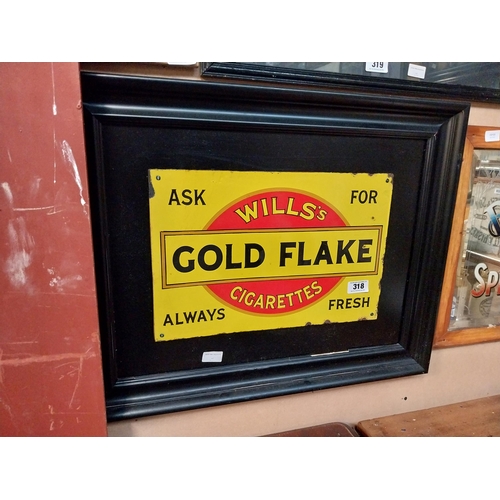 318 - Original Wills's Gold Flake Cigarettes enamel advertising in wooden frame. {Enamel 31 cm H x 36 cm W... 