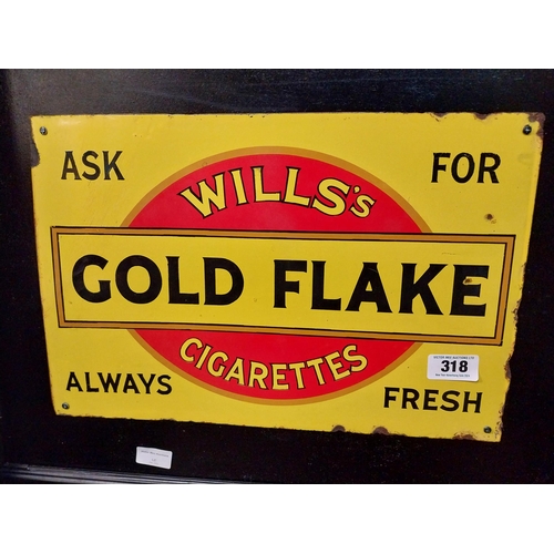 318 - Original Wills's Gold Flake Cigarettes enamel advertising in wooden frame. {Enamel 31 cm H x 36 cm W... 