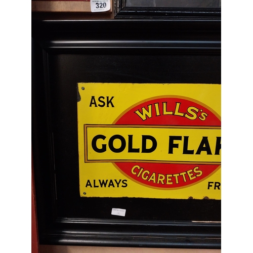 318 - Original Wills's Gold Flake Cigarettes enamel advertising in wooden frame. {Enamel 31 cm H x 36 cm W... 