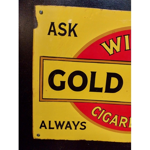 318 - Original Wills's Gold Flake Cigarettes enamel advertising in wooden frame. {Enamel 31 cm H x 36 cm W... 