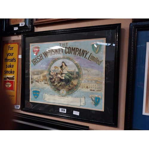 319 - The Irish Whiskey Company framed advertising print. {65 cm H x 65 cm W}.