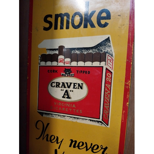 320 - For Your Throats sake Smoke Craven A tinplate advertising sign. {51 cm H x 23 cm W}.