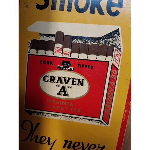 320 - For Your Throats sake Smoke Craven A tinplate advertising sign. {51 cm H x 23 cm W}.