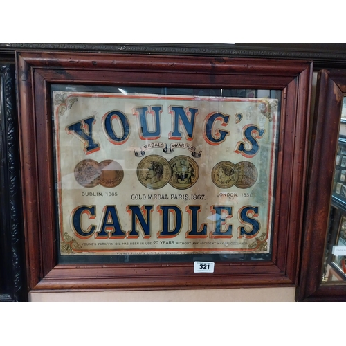 321 - Young's Candles Dublin and London framed advertising showcard. {32 cm H x 62 cm W}.