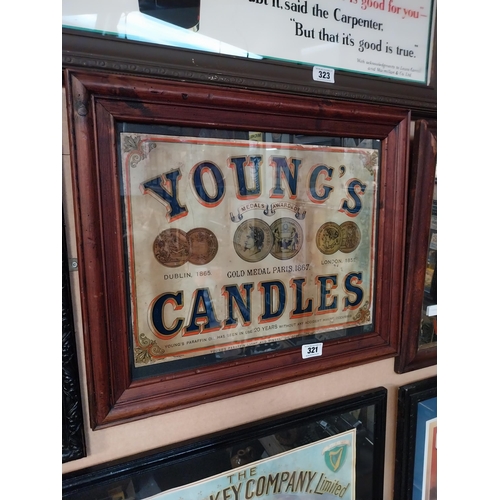 321 - Young's Candles Dublin and London framed advertising showcard. {32 cm H x 62 cm W}.