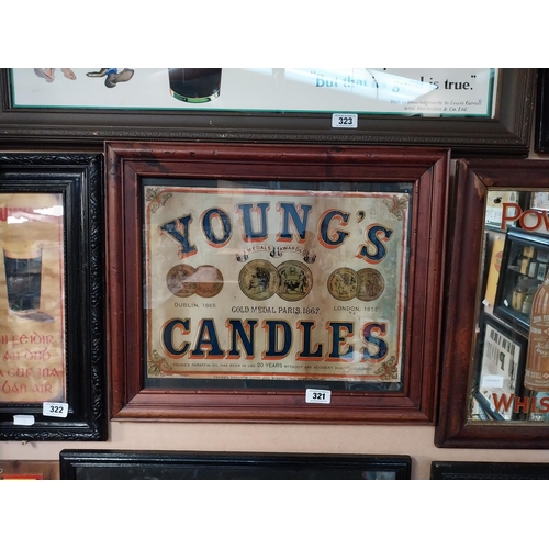 321 - Young's Candles Dublin and London framed advertising showcard. {32 cm H x 62 cm W}.