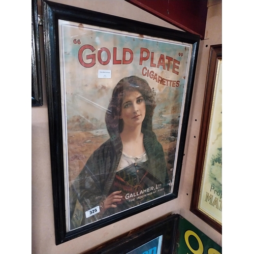 325 - Gallaher Ltd Gold Plate Cigarettes framed advertising print. {63 cm H x 50 cm W}.