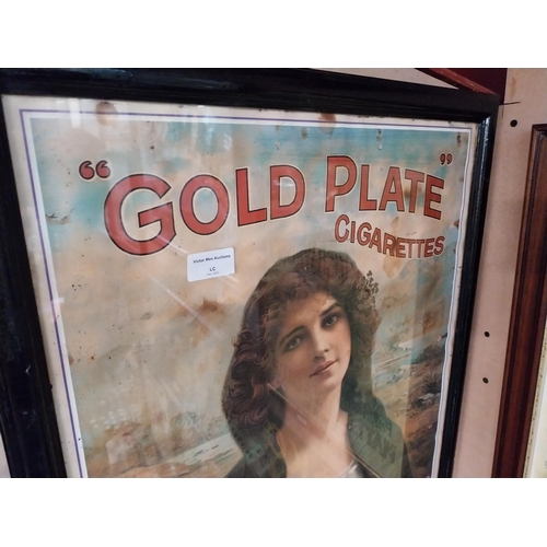 325 - Gallaher Ltd Gold Plate Cigarettes framed advertising print. {63 cm H x 50 cm W}.