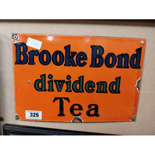 329 - Brooke Bond Dividend Tea enamel advertising sign. {24 cm H x 35 cm W}.