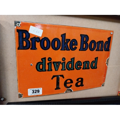 329 - Brooke Bond Dividend Tea enamel advertising sign. {24 cm H x 35 cm W}.