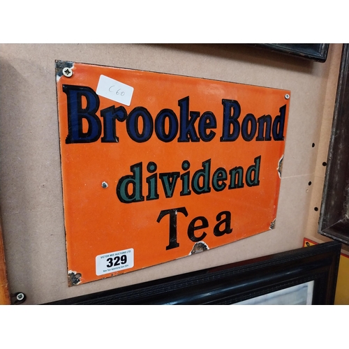 329 - Brooke Bond Dividend Tea enamel advertising sign. {24 cm H x 35 cm W}.