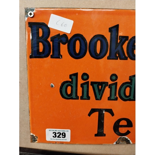 329 - Brooke Bond Dividend Tea enamel advertising sign. {24 cm H x 35 cm W}.