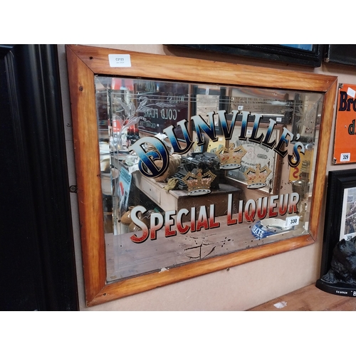 330 - Early 1900's Dunville's Three Crown Special Liqueur framed advertising mirror. {50 cm H x 69 cm W}