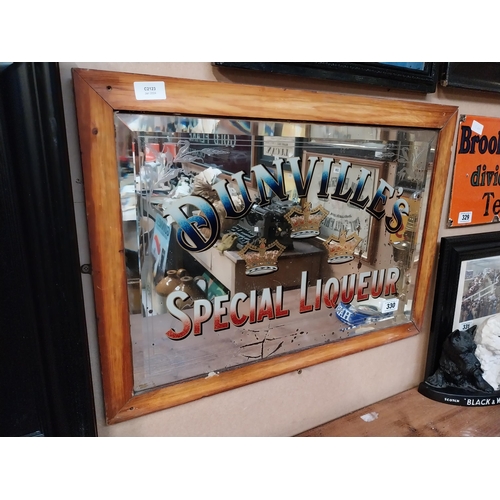 330 - Early 1900's Dunville's Three Crown Special Liqueur framed advertising mirror. {50 cm H x 69 cm W}