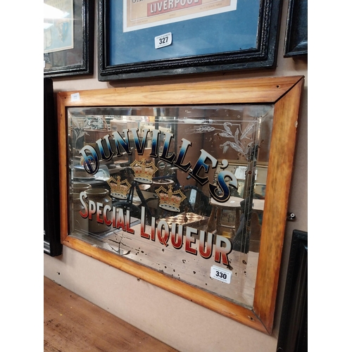 330 - Early 1900's Dunville's Three Crown Special Liqueur framed advertising mirror. {50 cm H x 69 cm W}