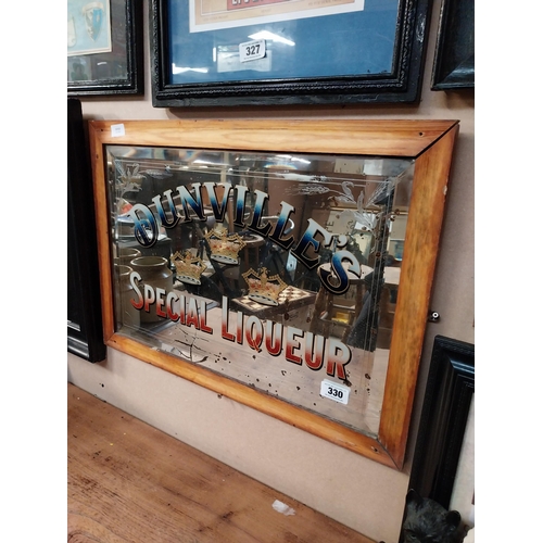 330 - Early 1900's Dunville's Three Crown Special Liqueur framed advertising mirror. {50 cm H x 69 cm W}