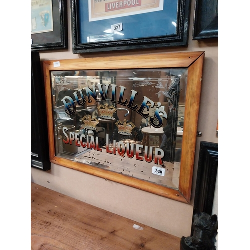 330 - Early 1900's Dunville's Three Crown Special Liqueur framed advertising mirror. {50 cm H x 69 cm W}