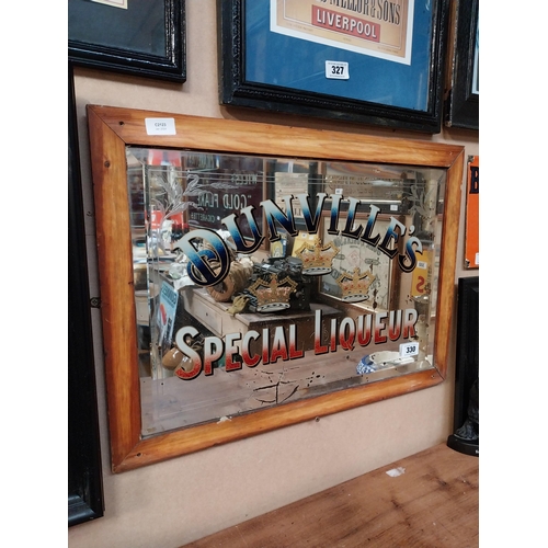 330 - Early 1900's Dunville's Three Crown Special Liqueur framed advertising mirror. {50 cm H x 69 cm W}