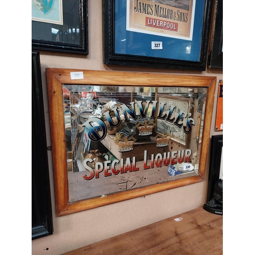 330 - Early 1900's Dunville's Three Crown Special Liqueur framed advertising mirror. {50 cm H x 69 cm W}