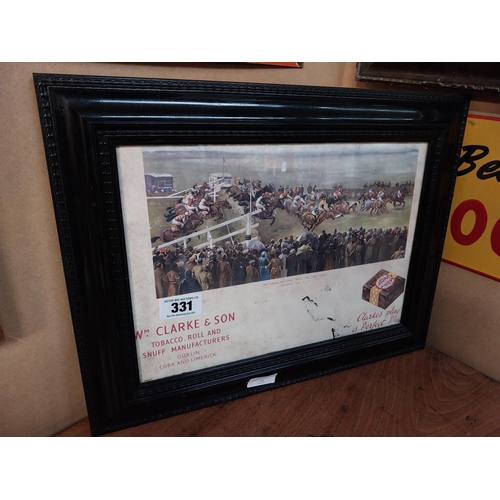 331 - William Clarke and Sons Tobacconist Dublin and Cork framed advertising print. {37 cm H x 48 cm W}.