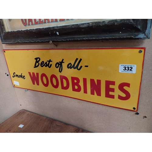 332 - Best of All Smoke Woodbines enamel advertising sign. {21 cm H x 50 cm W}.