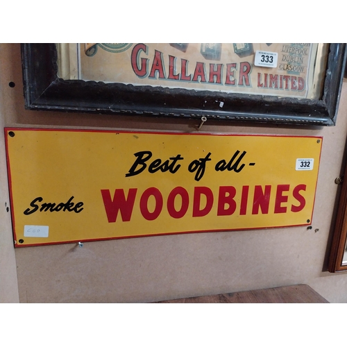 332 - Best of All Smoke Woodbines enamel advertising sign. {21 cm H x 50 cm W}.