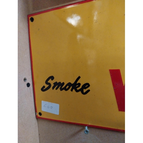 332 - Best of All Smoke Woodbines enamel advertising sign. {21 cm H x 50 cm W}.