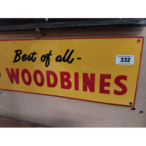 332 - Best of All Smoke Woodbines enamel advertising sign. {21 cm H x 50 cm W}.