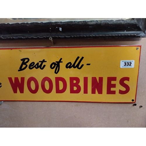 332 - Best of All Smoke Woodbines enamel advertising sign. {21 cm H x 50 cm W}.