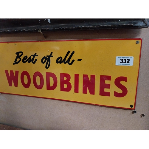 332 - Best of All Smoke Woodbines enamel advertising sign. {21 cm H x 50 cm W}.