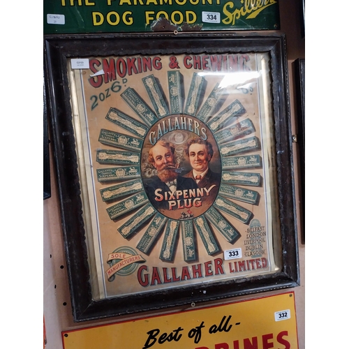 333 - Gallaher's Smoking and Chewing Sixpenny Tobacco Plug framed advertising print. {60 cm H x 26 cm W}.