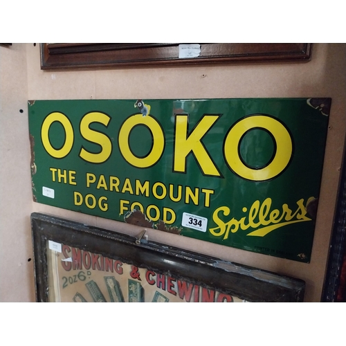 334 - Osoko Dog Food enamel advertising sign. {24 cm H x 60 cm W}.