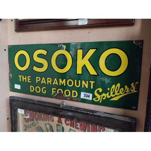 334 - Osoko Dog Food enamel advertising sign. {24 cm H x 60 cm W}.