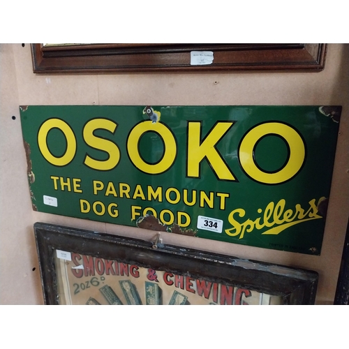 334 - Osoko Dog Food enamel advertising sign. {24 cm H x 60 cm W}.