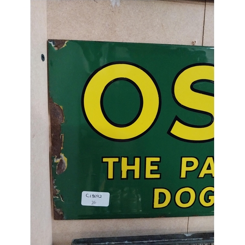 334 - Osoko Dog Food enamel advertising sign. {24 cm H x 60 cm W}.