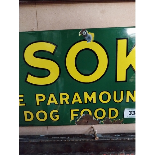 334 - Osoko Dog Food enamel advertising sign. {24 cm H x 60 cm W}.