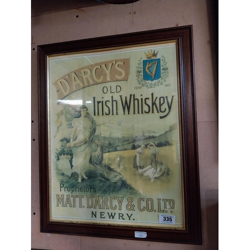 335 - Darcy's Old Irish Whiskey Newry framed advertising print. {64 cm H x 52 cm W}.