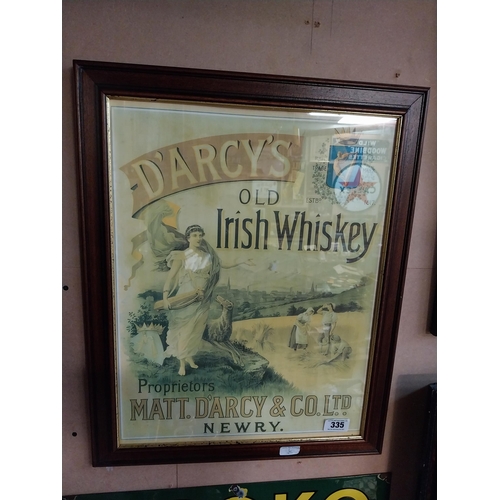 335 - Darcy's Old Irish Whiskey Newry framed advertising print. {64 cm H x 52 cm W}.