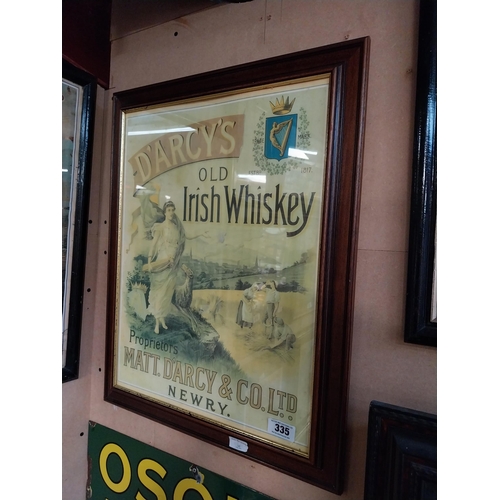 335 - Darcy's Old Irish Whiskey Newry framed advertising print. {64 cm H x 52 cm W}.