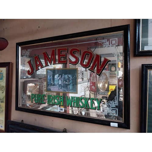 336 - 1970's Jameson Pure Irish Whiskey framed advertising mirror. {57 cm H x 87 cm W}.