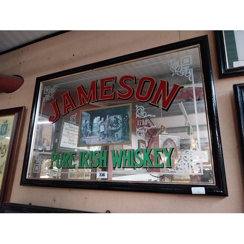 336 - 1970's Jameson Pure Irish Whiskey framed advertising mirror. {57 cm H x 87 cm W}.