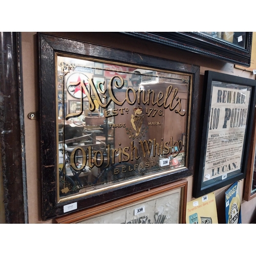 338 - McConnell's Old Irish Whisky Belfast framed advertising mirror. {43 cm H x 64 cm  W}.