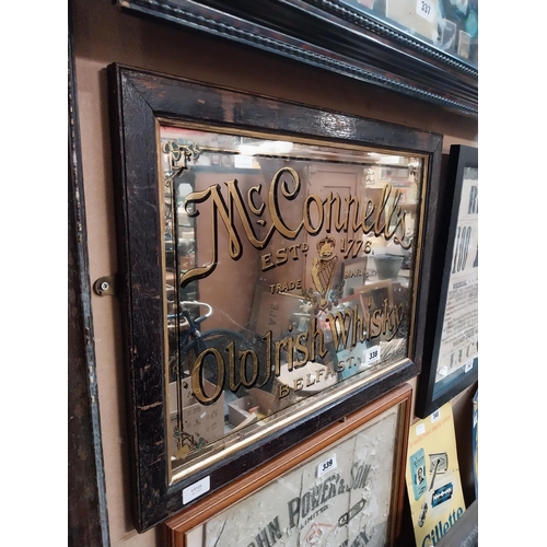 338 - McConnell's Old Irish Whisky Belfast framed advertising mirror. {43 cm H x 64 cm  W}.