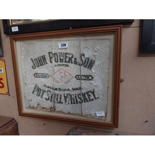 339 - Original John Power's and Sons Pure Pot Still Whiskey framed advertisement. {45 cm H x 55 cm W}.